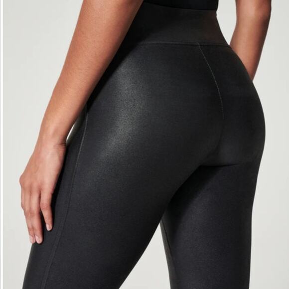 SPANX High Rise Faux Leather Shine Black Leggings Size Medium - Picture 11 of 13
